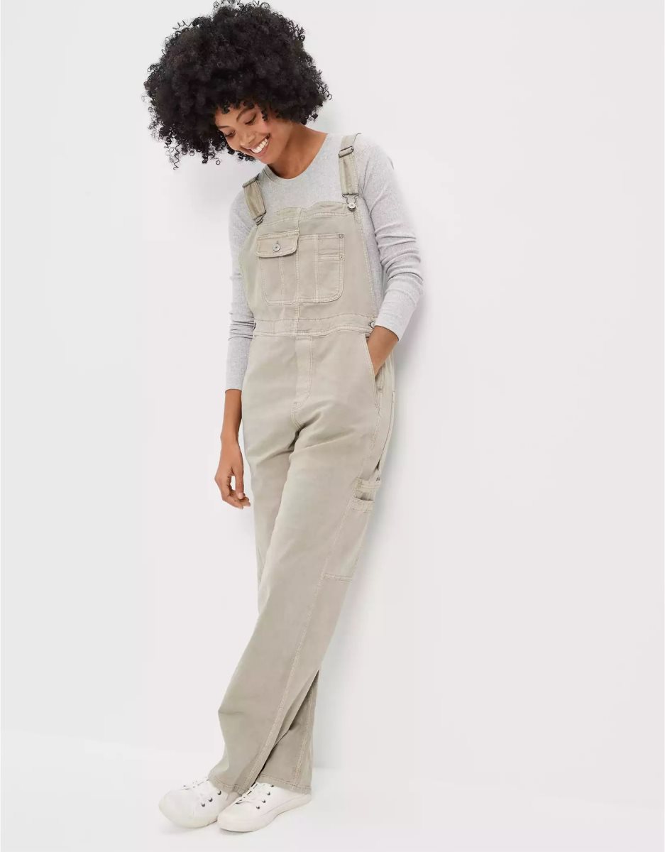 Jean American Eagle AE Stretch Baggy Overall Vert Olive Femme | LUC-02810251